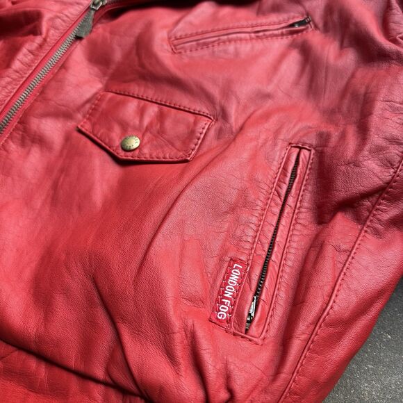Rare Vintage London Fog Red Leather Moto Jacket Women’s 12 Made in Korea 80s - Picture 10 of 16